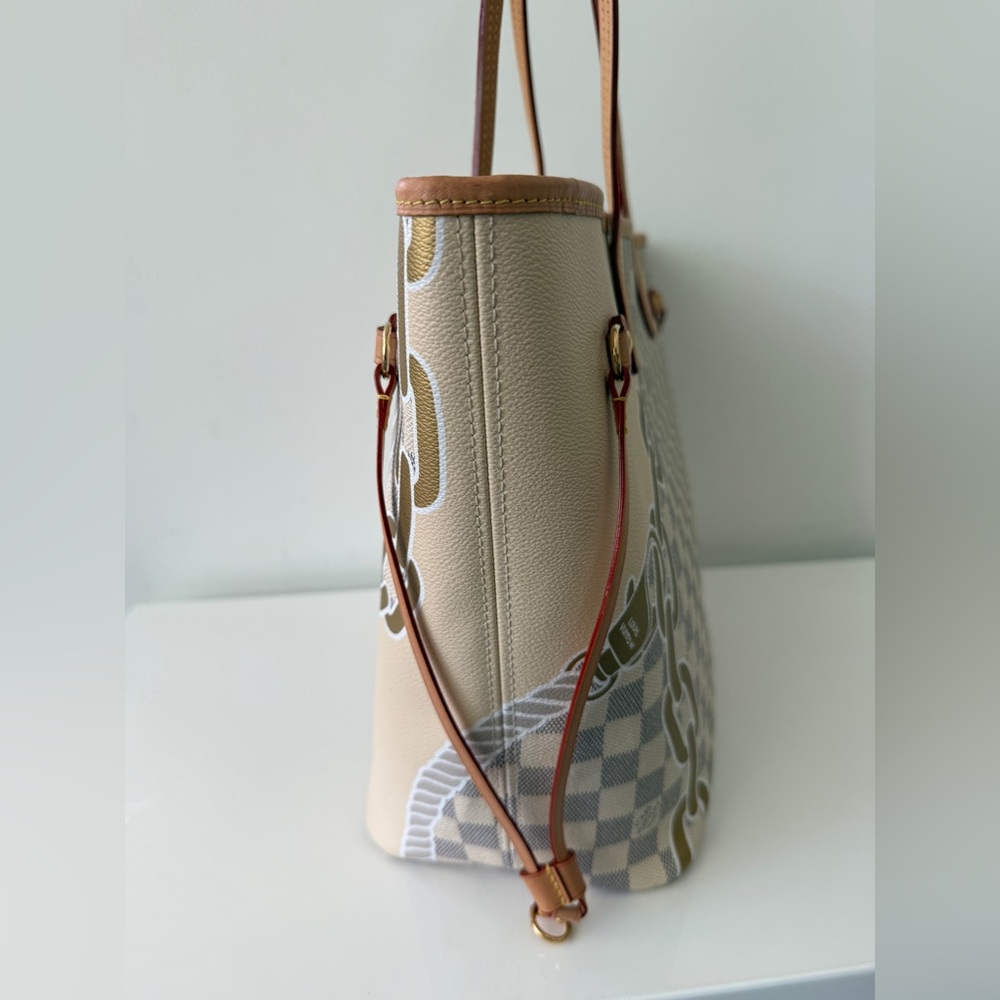 LOUIS VUITTON Damier Azur Nautical Neverfull MM  w/o Pochette Handbag Bag - Picture 7 of 11